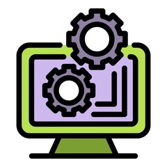 Poster - Gear monitor engineer icon. Outline gear monitor engineer vector icon color flat isolated
