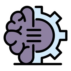 Poster - Brain gear wheel icon. Outline brain gear wheel vector icon color flat isolated