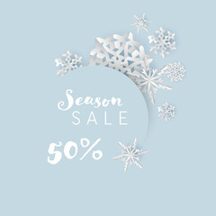 Wall Mural - Winter cold minimalist sale label with cold white snowflakes