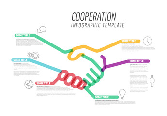 Poster - Infographic cooperation template made from lines and icons with handshake