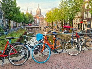 Sticker - Amsterdam canal and bicycles, The Netherlands