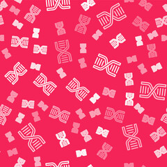 White line DNA symbol icon isolated seamless pattern on red background. Vector