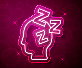 Wall Mural - glowing neon line dreams icon isolated on red background. sleep, rest, dream concept. resting time a