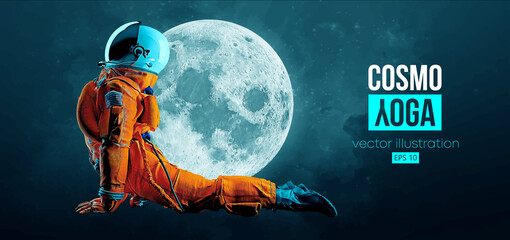 Wall Mural - astronaut doing yoga on the background of the moon and space. yoga exercises. vector illustration