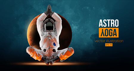 Wall Mural - astronaut doing yoga on the background of the mars and space. yoga exercises. vector illustration