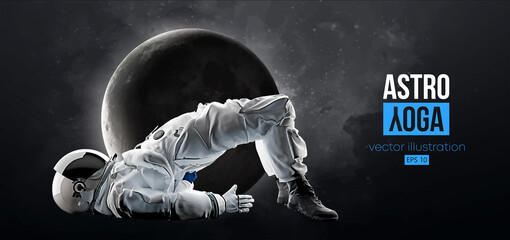 Wall Mural - astronaut doing yoga on the background of the moon and space. yoga exercises. vector illustration