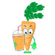 Carrot juice and cartoon carrots. Vector illustration on a white background.