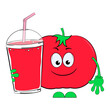 Tomato juice and cartoon red tomato. Vector illustration on a white background.