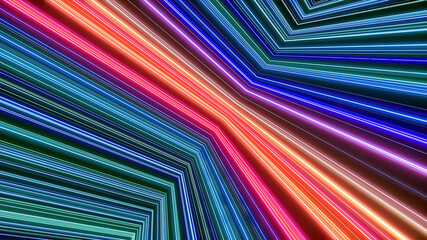 Wall Mural - 3d render, abstract neon background with glowing colorful lines