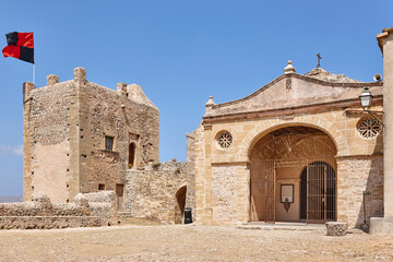  Stone chapel fortification in Pollenca. Puig de Maria sanctuary. Spain