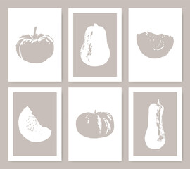 Wall Mural - Pumpkin cards set in pastel colors. Seasonal vegetables collection. Autumn food posters.