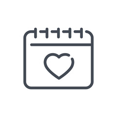 Poster - calendar with heart line icon. valentine's day calendar vector outline sign.
