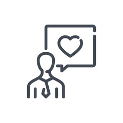 Poster - Declaration of love line icon. Man and speech bubble with heart vector outline sign.