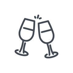 Poster - Champagne glasses line icon. Two glasses of champagne vector outline sign.