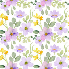 Wall Mural - Purple green floral watercolor seamless pattern