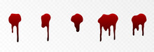 Vector Set Of Drops Of Blood On An Isolated Transparent Background. Drops, Spatter Of Blood PNG, Drips Of Blood PNG.