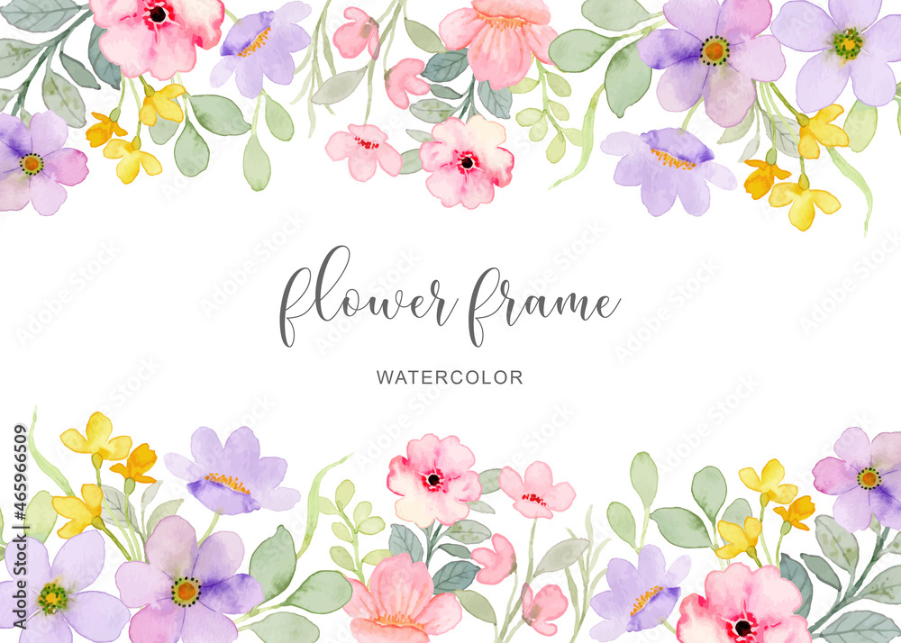 Soft purple pink floral frame with watercolor Stock Vector | Adobe Stock