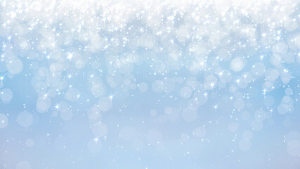 Wall Mural - Blue Christmas luminous background with falling snow, starry sparkles and blurred particles