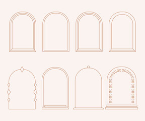 Wall Mural - Arches and windows abstract logo set templates in trendy linear minimal style.