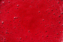Glass Of Red Viburnum Soda Drink On Background. Fresh Drink Of Scarlet Cranberry Or Cherry Or Redcurrant Or Viburnum