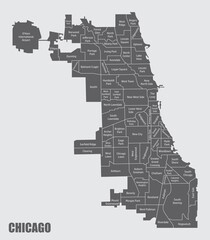Wall Mural - Chicago City administrative map