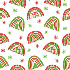 Wall Mural - Seamless pattern Christmas rainbow vector illustration