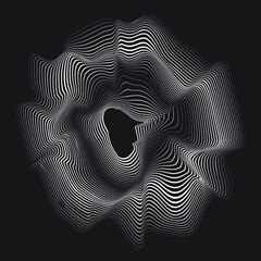 Fototapete - Abstract flow lines background . Fluid wavy shape . Glitched circle design . Striped linear pattern . Music sound wave . Vector illustration
