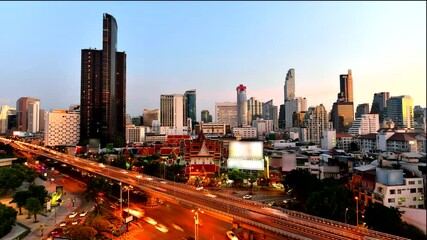 Wall Mural - Time lapse twilight view cityscape commercial modern building and condominium in samyan Intersection area, Bangkok ,Thailand