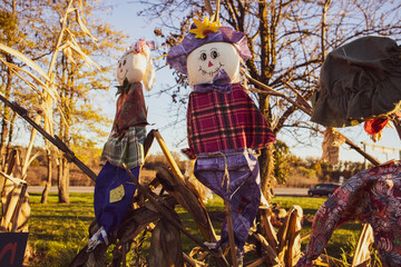 Wall Mural - happy halloween scarecrow farm