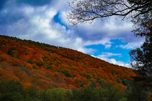 Red Mountain, Blue Sky, Autumn At Dawn, Multicolor Mountain, Autumn Landscape 