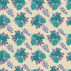 seamless pattern flowers with leaves.Botanical illustration for wallpaper, textile, fabric, clothing, paper, postcards