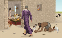 Parable Of The Rich Man And Lazarus, The Beggar, Biblical Image Depicting Luke 16:19-31