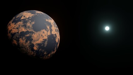 Wall Mural - 3D rendering of a conceptual space scene showing a planet similar to Earth