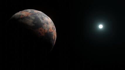 Wall Mural - 3D rendering of a conceptual space scene showing a planet similar to Earth