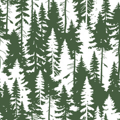 seamless vector pattern with pine tree silhouettes. perfect for textile, wallpaper or print design.