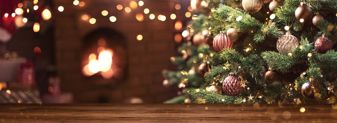 Wall Mural - home decor christmas tree with brown balls and stars