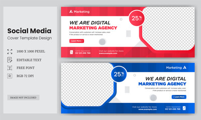 Corporate social media cover vector templates fully editable, Facebook cover, website banner, header, Digital marketing agency Facebook cover photo design with creative shape or web banner