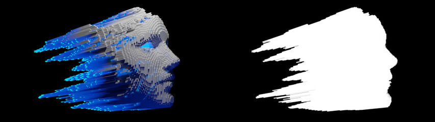 Wall Mural - abstract digital human face. artificial intelligence concept of big data or cyber security. 3d illus