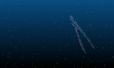 Poster - On the right is the compass divider symbol filled with white dots. Background pattern from dots and circles of different shades. Vector illustration on blue background with stars