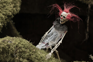 Sticker - Scary Halloween skeleton with red hair