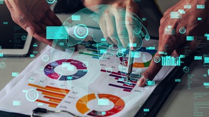 Poster - conceptual business dashboard for financial data analysis . 3d render computer graphic .