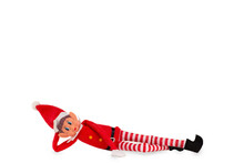 Christmas Elf Toy On An Isolated White Background With Copy Space. Christmas Spirit, Christmas Shelf Tradition.