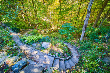 Poster - Stone steps and stone garden in forest during fall