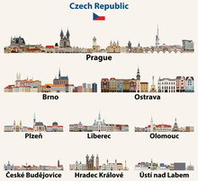 Czech Republic Main Cities Abstract Skylines. Vector Collection