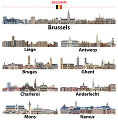 Fototapete - Belgium biggest cities skylines. Vector collection