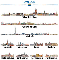 Fototapete - Sweden main cities skylines. Vector collection