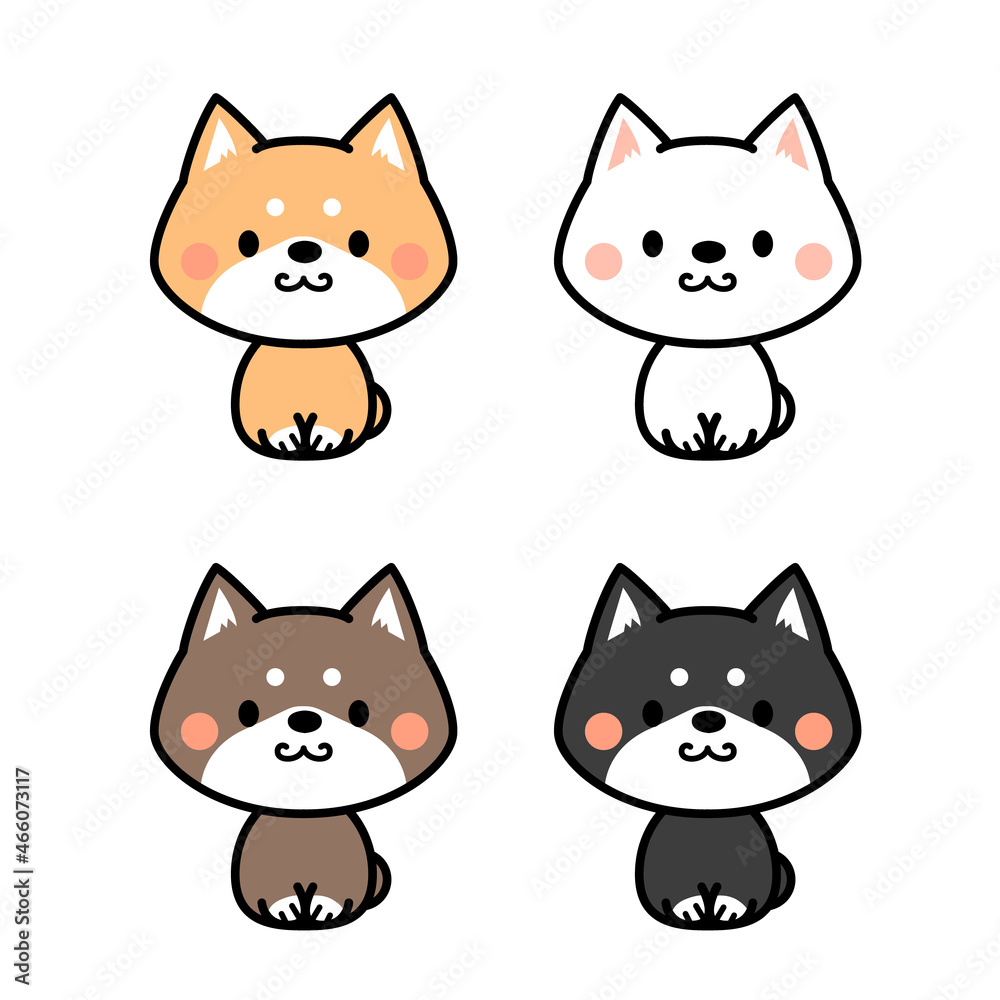 柴犬の毛色の種類セット全身ミニキャラ素材庫向量圖| Adobe Stock