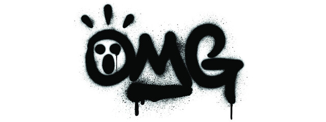 Wall Mural - OMG sprayed tag with emoji. Art for logo, prints. Isolated, vector.