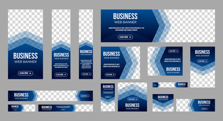Fototapete - Abstract banner design web template Set, Horizontal header web banner. Modern Gradient Blue cover header background for website design, Social Media Cover ads banner, flyer, invitation card