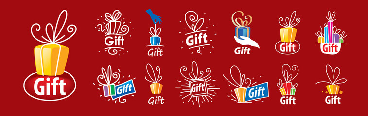 Wall Mural - a set of vector gift icons on a red background